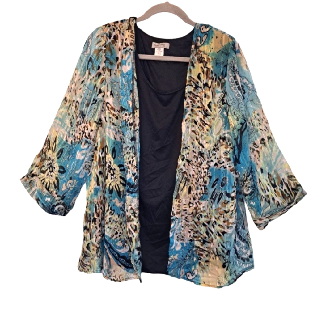 Coral Bay Faux Layered Animal Print Patterned Blouse Plus Size 3X